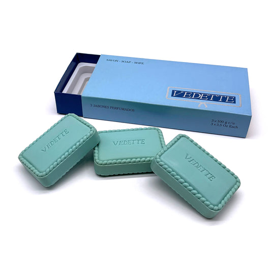 Estuche de 3 pastillas de Jabón Vedette · Azul · Años 80