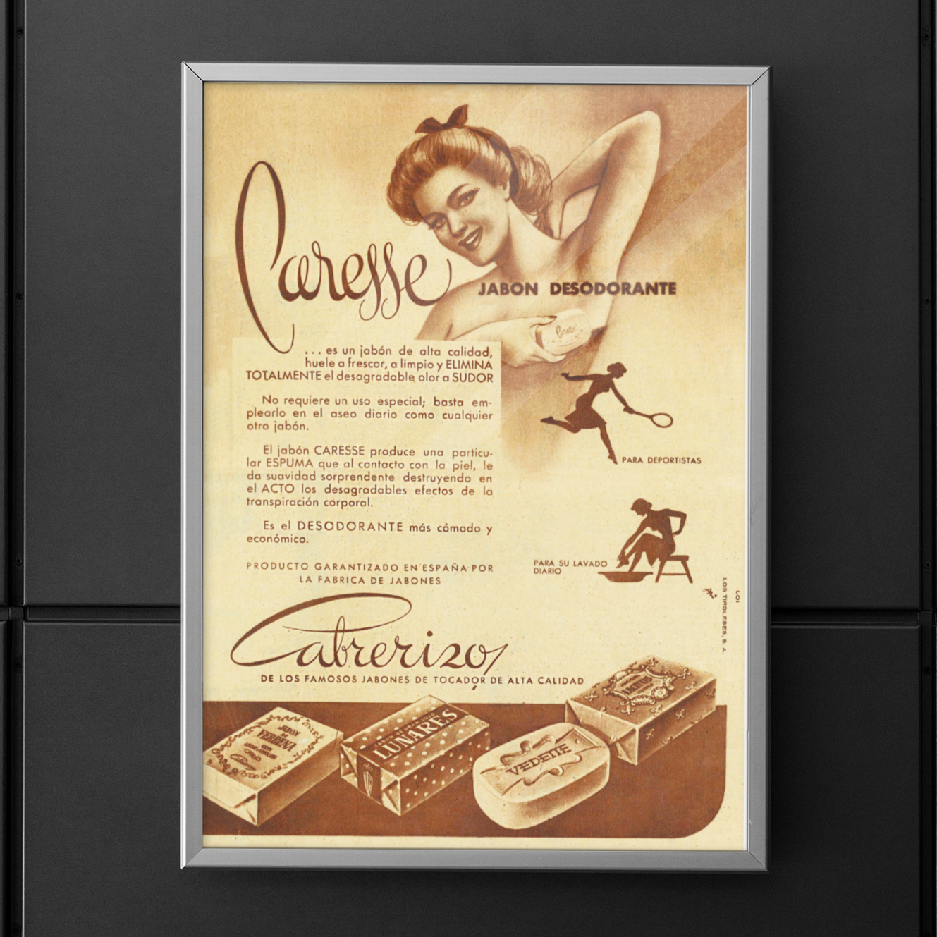 Diseño publicitario · años 40 · Caresse · Jabones Cabrerizo