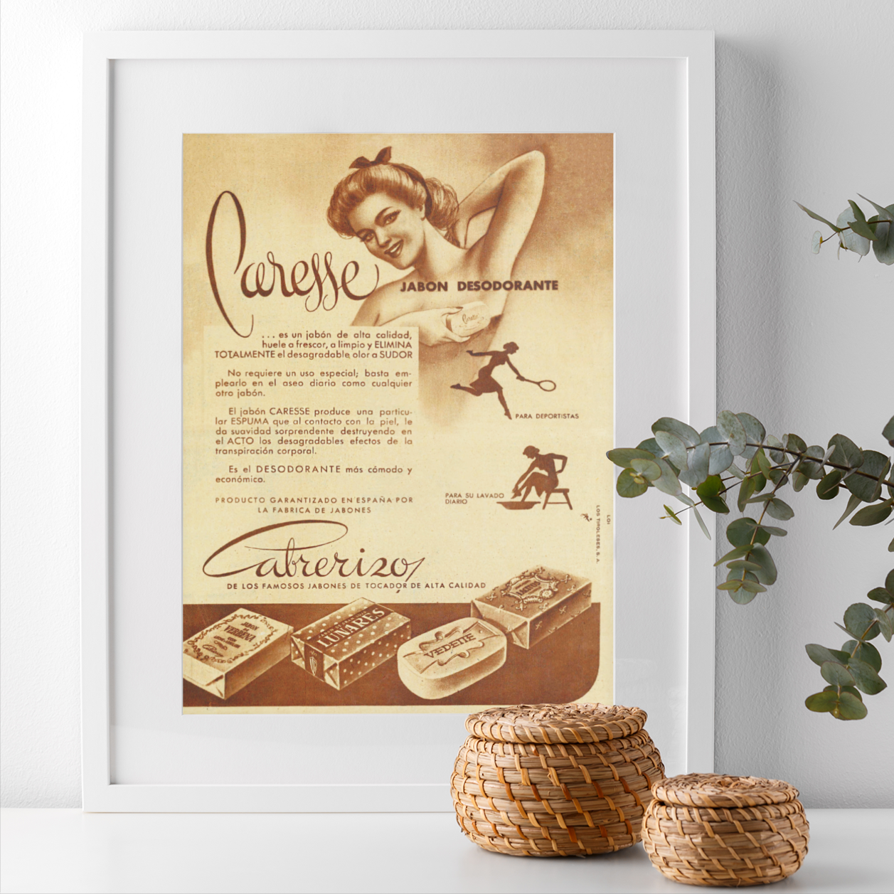 Diseño publicitario · años 40 · Caresse · Jabones Cabrerizo