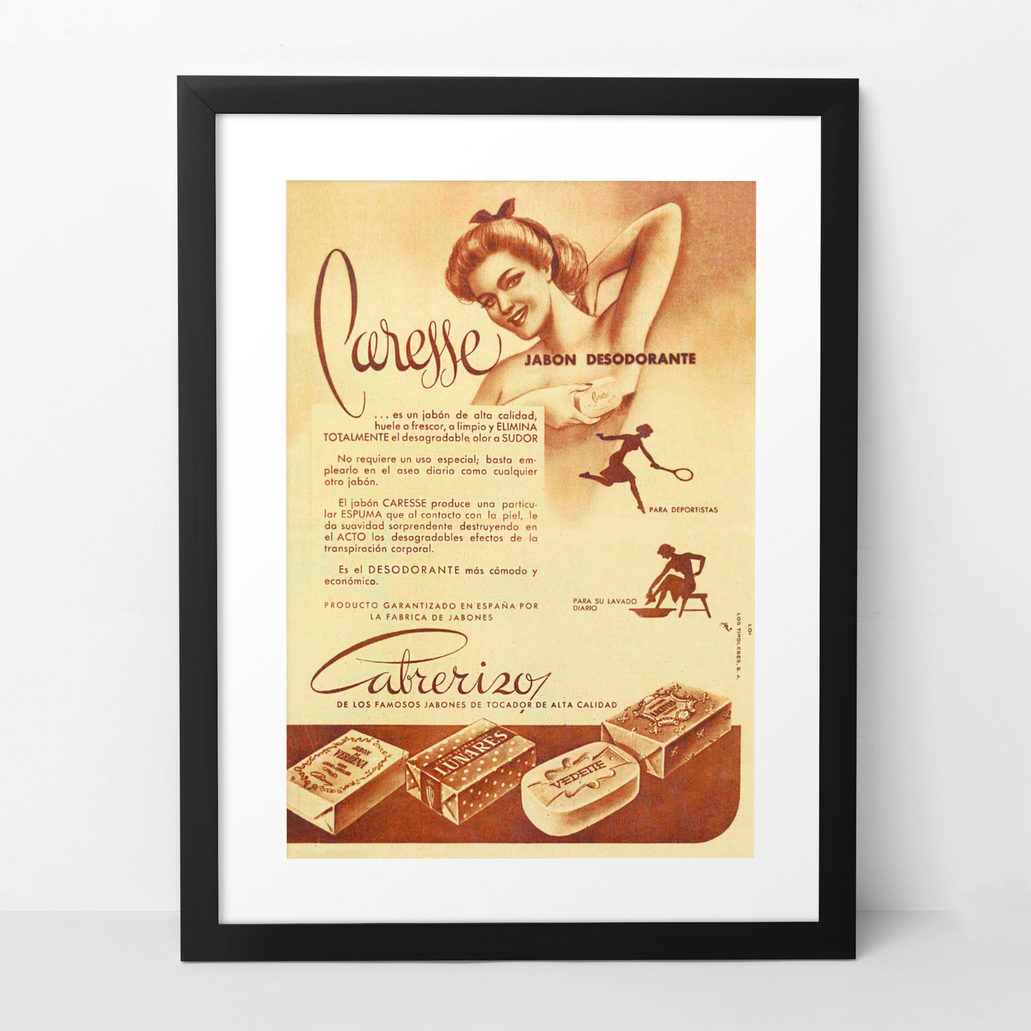 Diseño publicitario · años 40 · Caresse · Jabones Cabrerizo