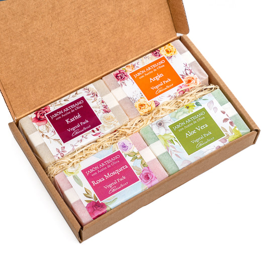 Karité, Argán, Rosa Mosqueta y Aloe · Jabones Artesanales para regalar · 4 pastillas de jabón 100 gr.