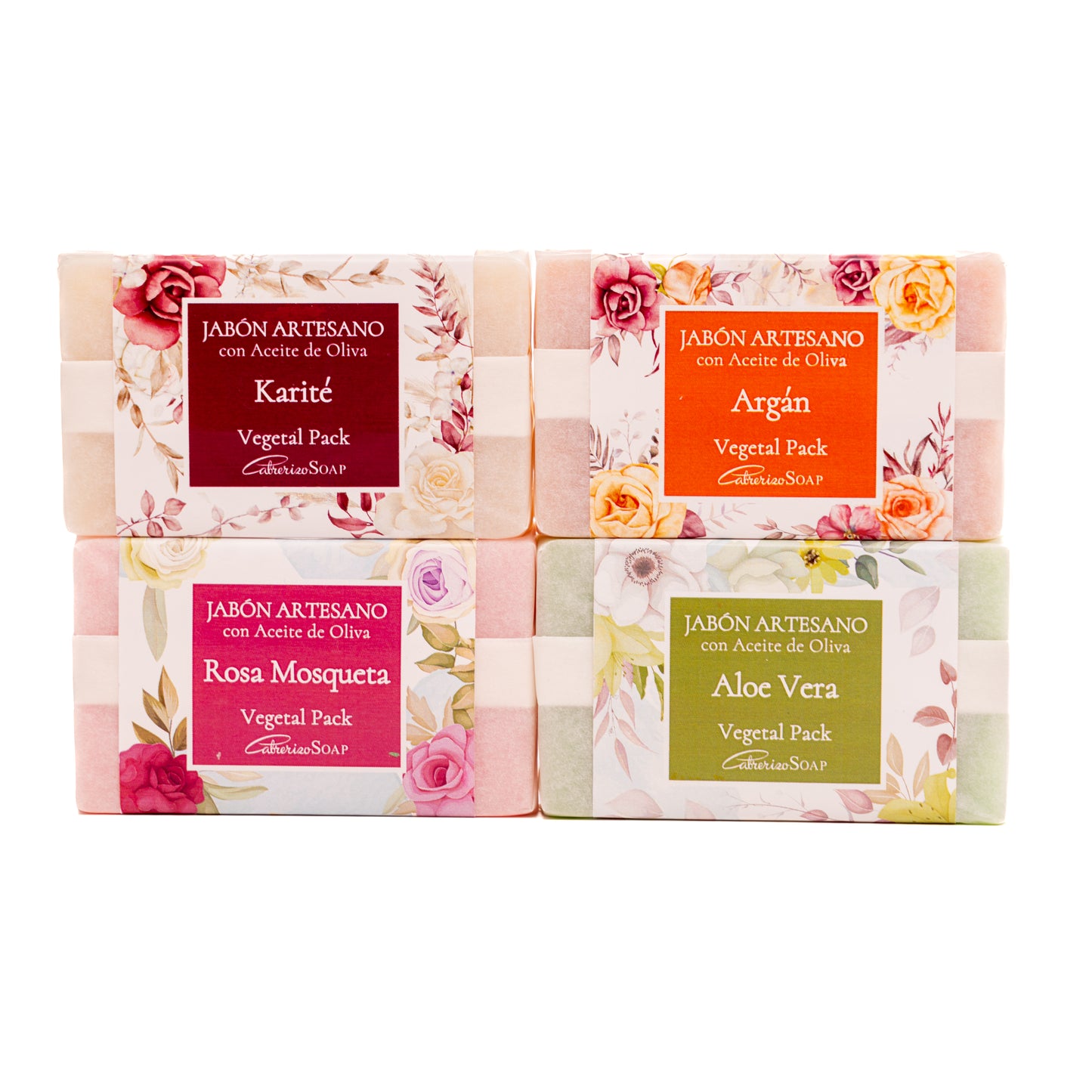 Karité, Argán, Rosa Mosqueta y Aloe · Jabones Artesanales para regalar · 4 pastillas de jabón 100 gr.