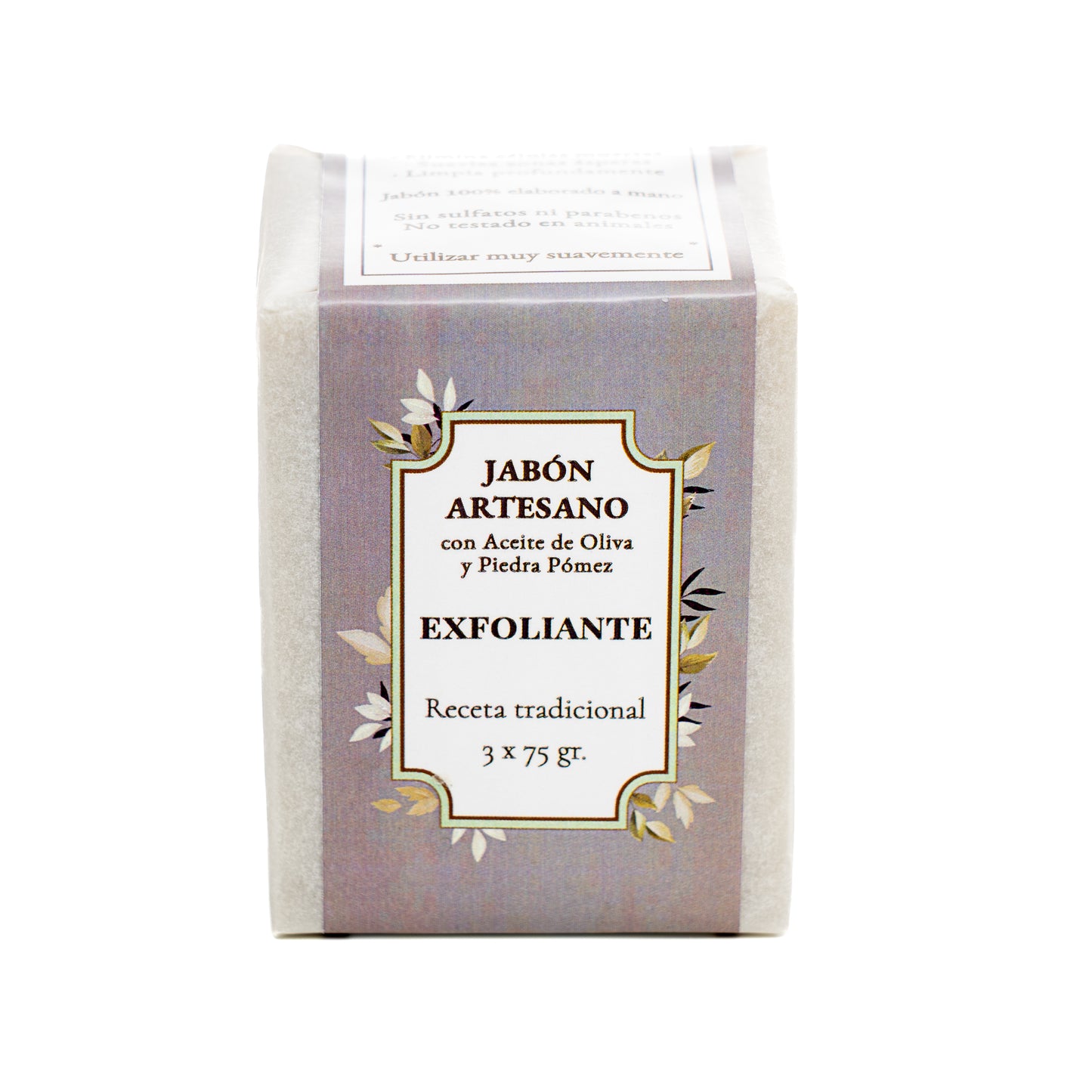 Exfoliante · 3 Jabones Artesanales de Piedra Pómez y Aceite de Oliva · 75 gr.