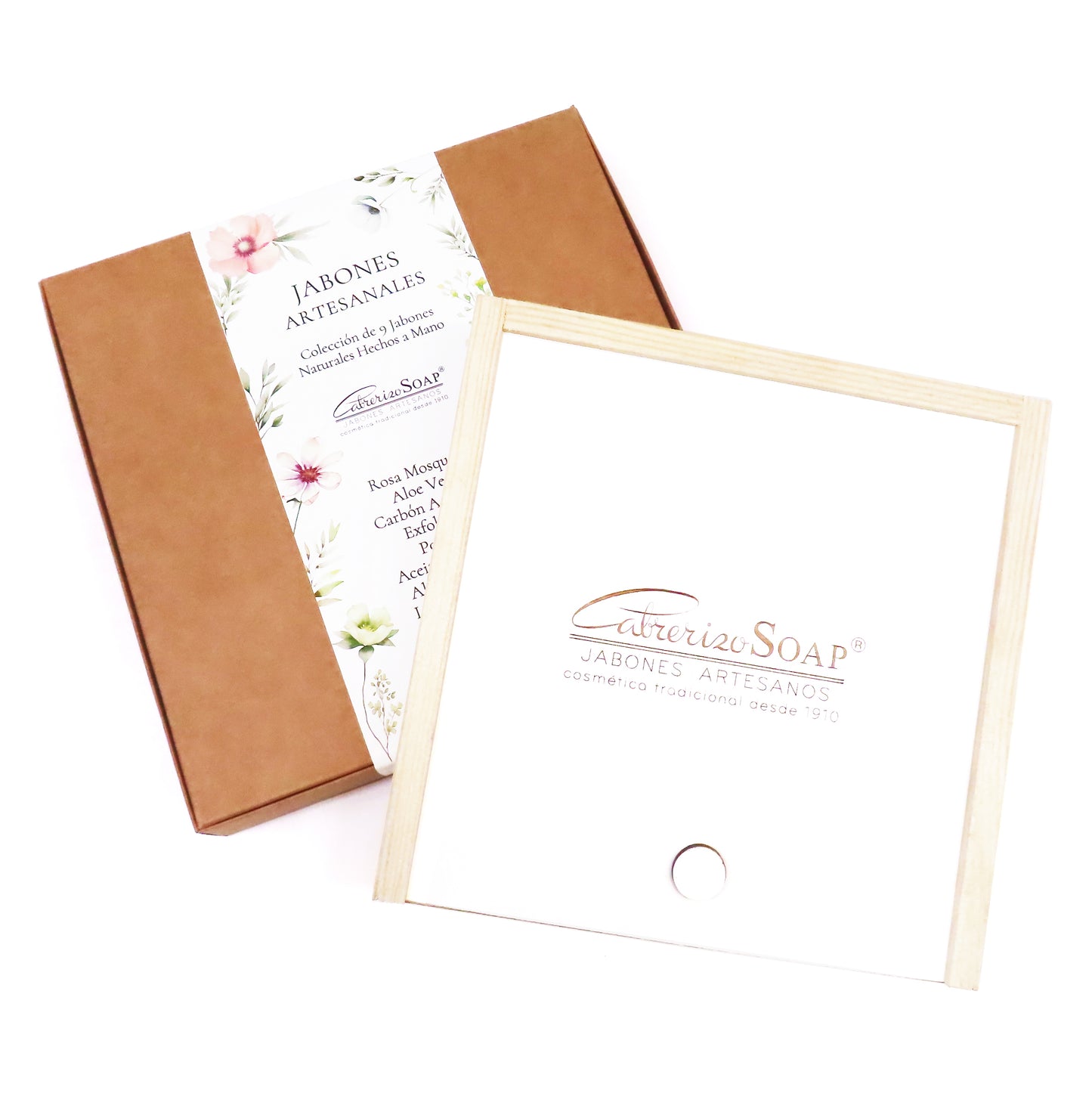 9 Jabones Artesanales para regalar 80 gr. - Caja de madera con Jabones Naturales Artesanos