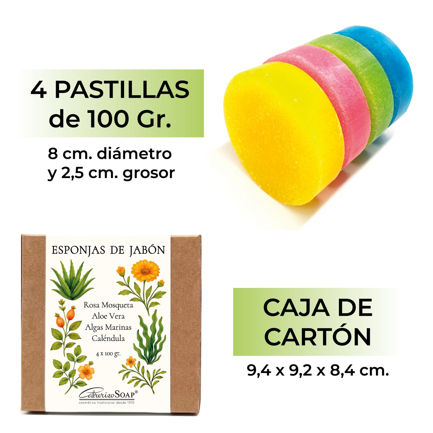 4 Esponjas Jabonosas – Jabones artesanales, Jabones para regalar - Esponjas de Jabon Glicerina Vegetal 2 en 1 - Pack 4 × 100 g Esponja baño